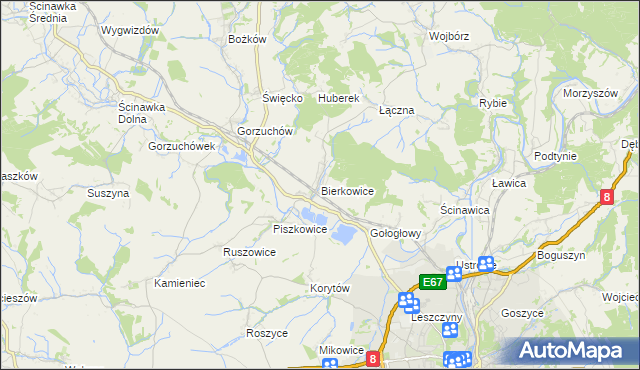 mapa Bierkowice, Bierkowice na mapie Targeo
