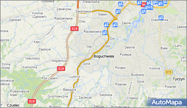 mapa Boguchwała powiat rzeszowski, Boguchwała powiat rzeszowski na mapie Targeo