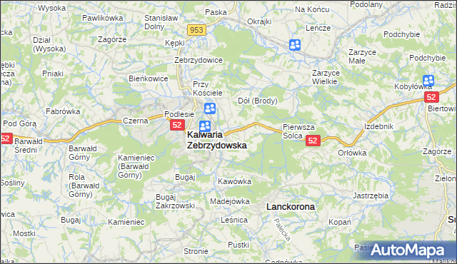 mapa Brody gmina Kalwaria Zebrzydowska, Brody gmina Kalwaria Zebrzydowska na mapie Targeo