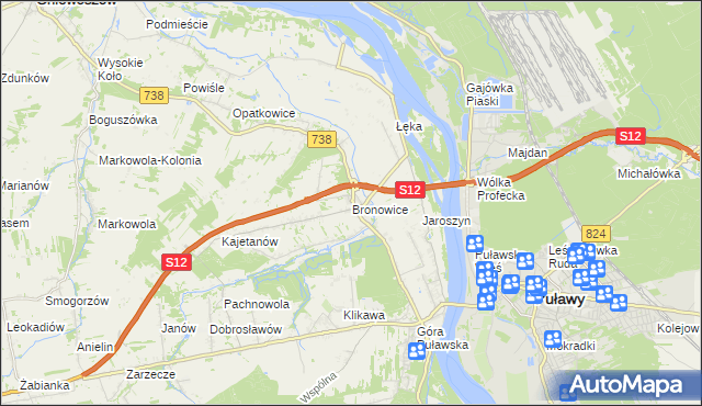mapa Bronowice gmina Puławy, Bronowice gmina Puławy na mapie Targeo
