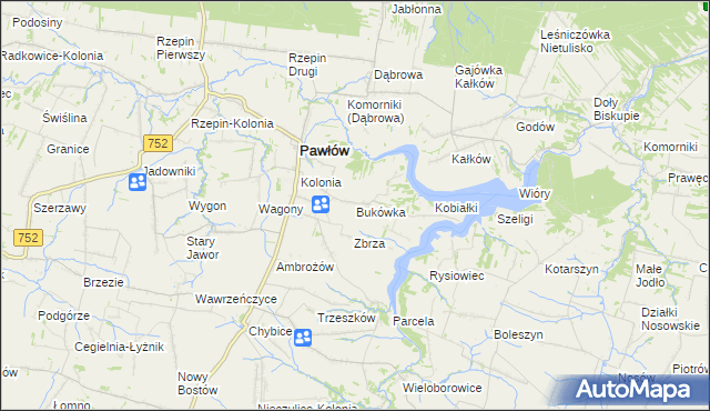 mapa Bukówka gmina Pawłów, Bukówka gmina Pawłów na mapie Targeo