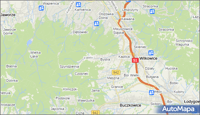 mapa Bystra gmina Wilkowice, Bystra gmina Wilkowice na mapie Targeo