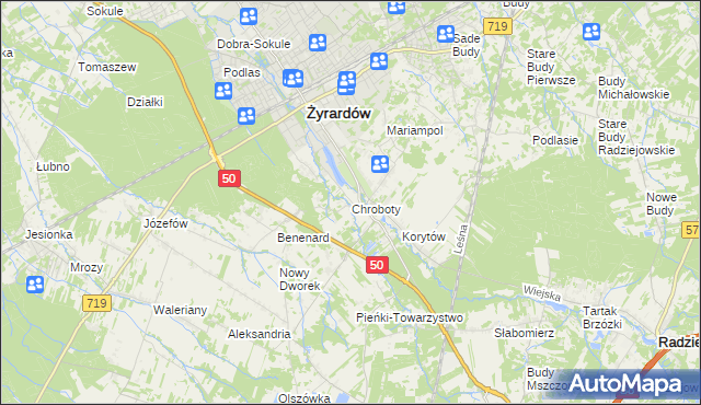 mapa Chroboty, Chroboty na mapie Targeo