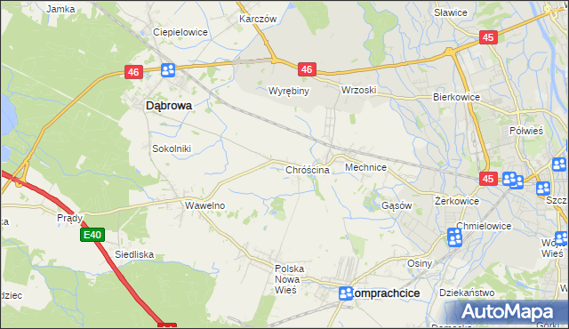 mapa Chróścina gmina Dąbrowa, Chróścina gmina Dąbrowa na mapie Targeo