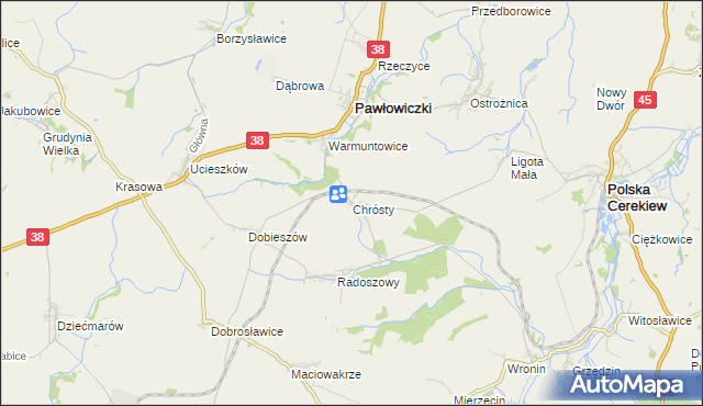 mapa Chrósty gmina Pawłowiczki, Chrósty gmina Pawłowiczki na mapie Targeo