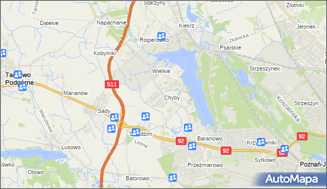 mapa Chyby gmina Tarnowo Podgórne, Chyby gmina Tarnowo Podgórne na mapie Targeo