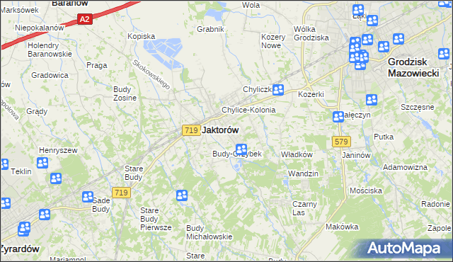mapa Chylice gmina Jaktorów, Chylice gmina Jaktorów na mapie Targeo