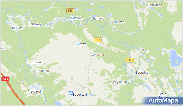 mapa Cybulino gmina Bobolice, Cybulino gmina Bobolice na mapie Targeo