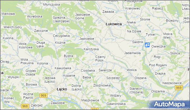 mapa Czarny Potok gmina Łącko, Czarny Potok gmina Łącko na mapie Targeo