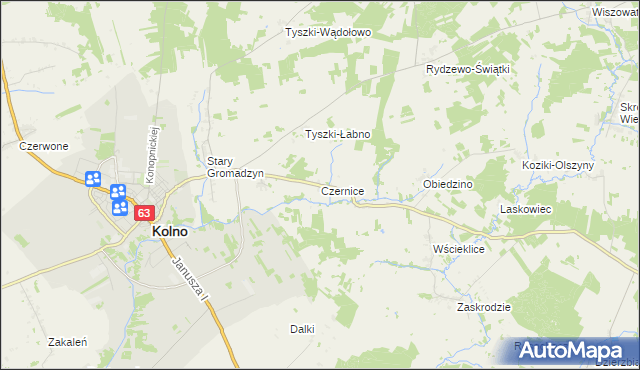 mapa Czernice gmina Kolno, Czernice gmina Kolno na mapie Targeo