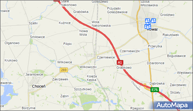 mapa Czerniewice gmina Choceń, Czerniewice gmina Choceń na mapie Targeo