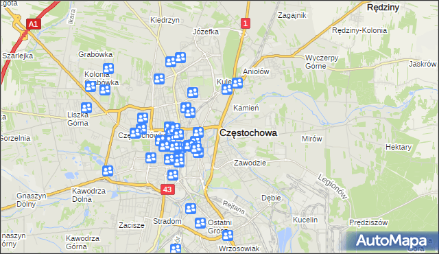 mapa Częstochowy, Częstochowa na mapie Targeo