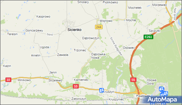 mapa Dąbrówka Nowa gmina Sicienko, Dąbrówka Nowa gmina Sicienko na mapie Targeo