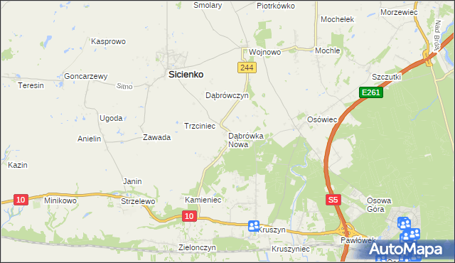 mapa Dąbrówka Nowa gmina Sicienko, Dąbrówka Nowa gmina Sicienko na mapie Targeo