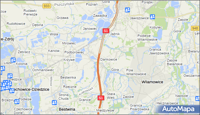 mapa Dankowice gmina Wilamowice, Dankowice gmina Wilamowice na mapie Targeo