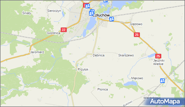 mapa Dębnica gmina Człuchów, Dębnica gmina Człuchów na mapie Targeo