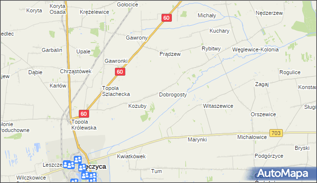 mapa Dobrogosty gmina Łęczyca, Dobrogosty gmina Łęczyca na mapie Targeo