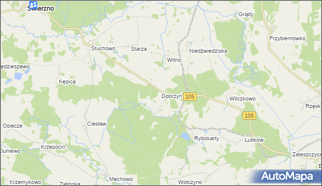 mapa Dobrzyń gmina Gryfice, Dobrzyń gmina Gryfice na mapie Targeo