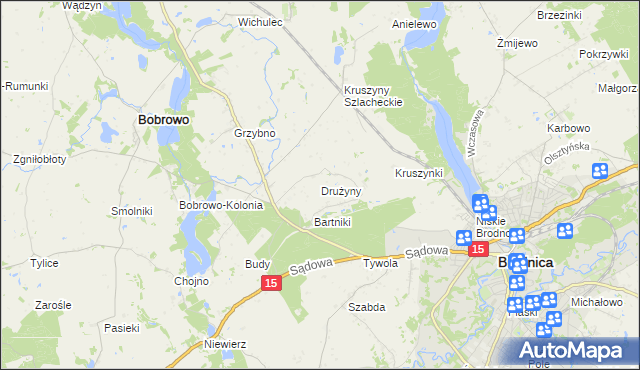 mapa Drużyny gmina Bobrowo, Drużyny gmina Bobrowo na mapie Targeo