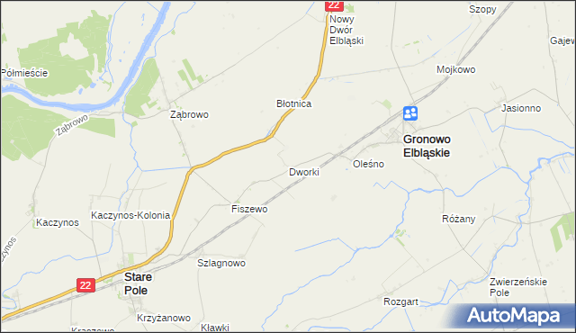 mapa Dworki gmina Gronowo Elbląskie, Dworki gmina Gronowo Elbląskie na mapie Targeo