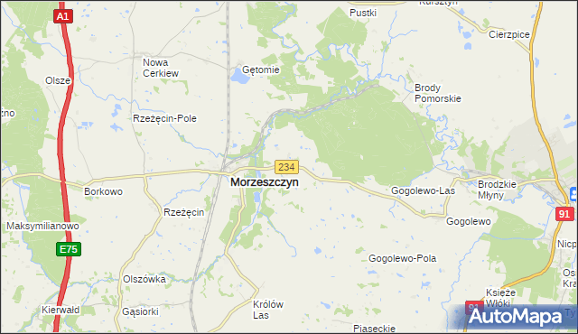 mapa Dzierżążno gmina Morzeszczyn, Dzierżążno gmina Morzeszczyn na mapie Targeo