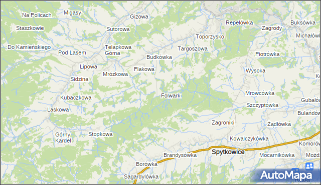 mapa Folwark gmina Jordanów, Folwark gmina Jordanów na mapie Targeo