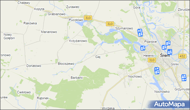 mapa Gaj gmina Śrem, Gaj gmina Śrem na mapie Targeo