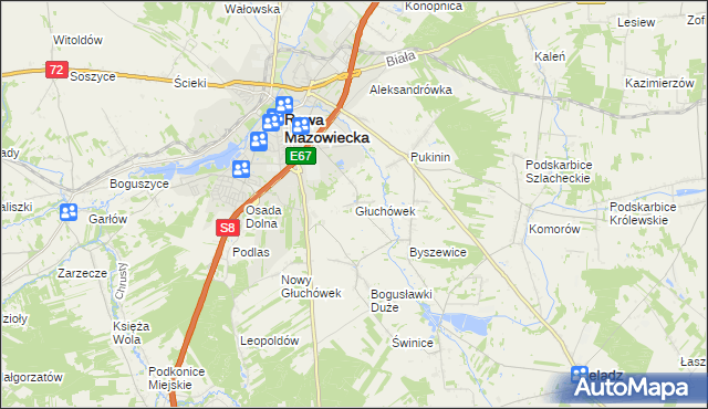 mapa Głuchówek gmina Rawa Mazowiecka, Głuchówek gmina Rawa Mazowiecka na mapie Targeo