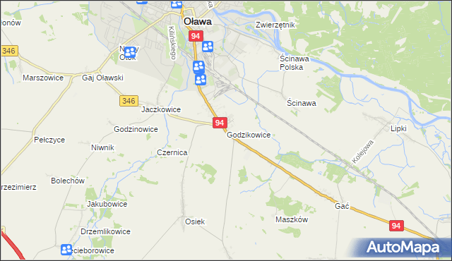 mapa Godzikowice, Godzikowice na mapie Targeo