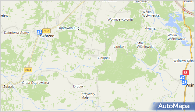 mapa Gołąbek gmina Skórzec, Gołąbek gmina Skórzec na mapie Targeo