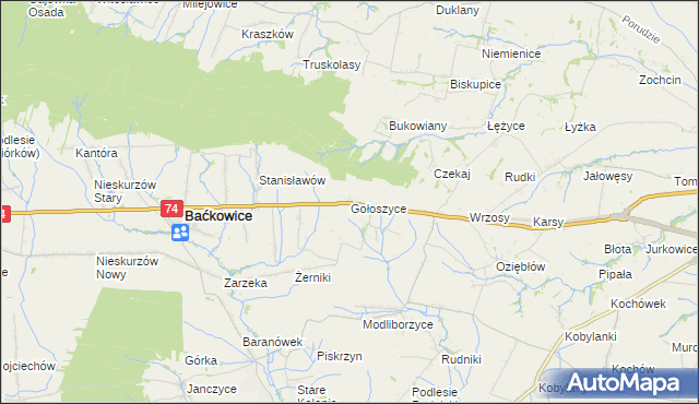 mapa Gołoszyce, Gołoszyce na mapie Targeo