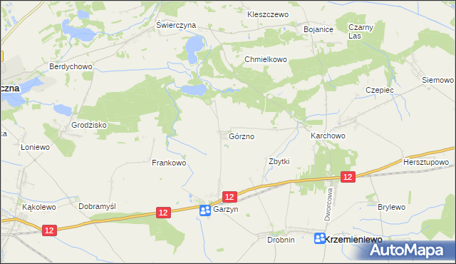 mapa Górzno gmina Krzemieniewo, Górzno gmina Krzemieniewo na mapie Targeo
