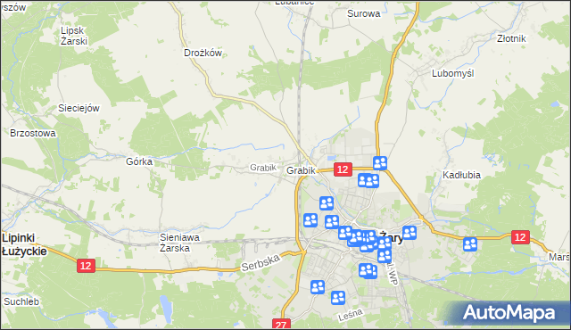 mapa Grabik gmina Żary, Grabik gmina Żary na mapie Targeo