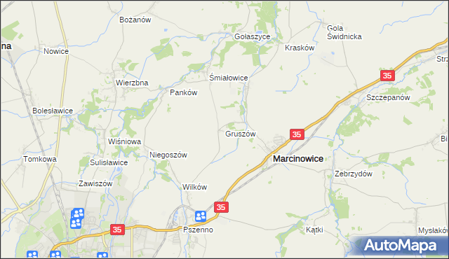 mapa Gruszów gmina Marcinowice, Gruszów gmina Marcinowice na mapie Targeo