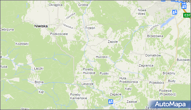 mapa Hucisko gmina Niwiska, Hucisko gmina Niwiska na mapie Targeo