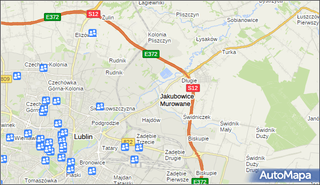 mapa Jakubowice Murowane, Jakubowice Murowane na mapie Targeo