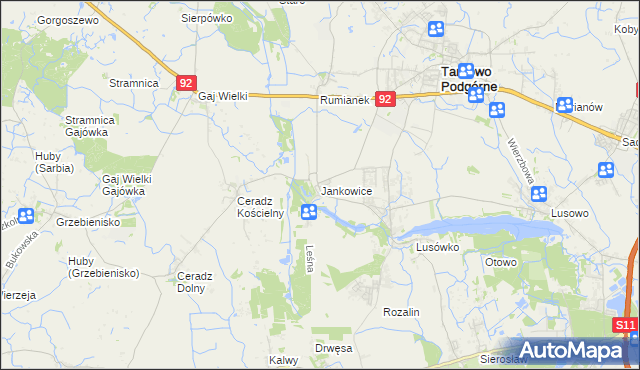 mapa Jankowice gmina Tarnowo Podgórne, Jankowice gmina Tarnowo Podgórne na mapie Targeo