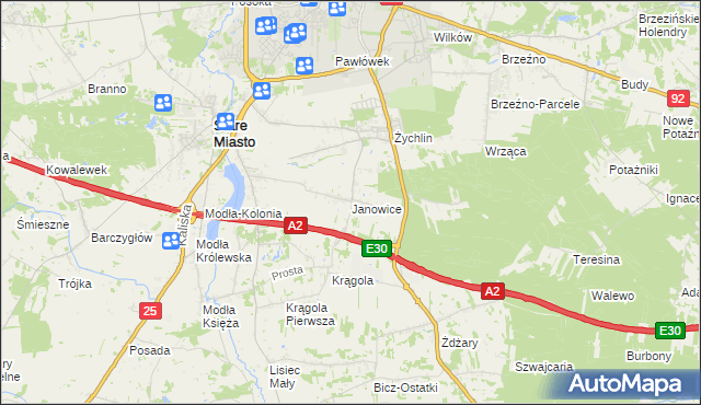 mapa Janowice gmina Stare Miasto, Janowice gmina Stare Miasto na mapie Targeo