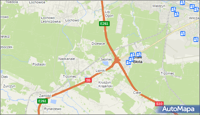 mapa Jasiniec gmina Białe Błota, Jasiniec gmina Białe Błota na mapie Targeo