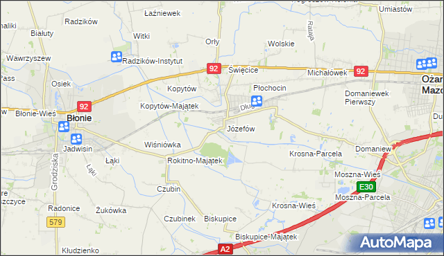 mapa Józefów gmina Ożarów Mazowiecki, Józefów gmina Ożarów Mazowiecki na mapie Targeo