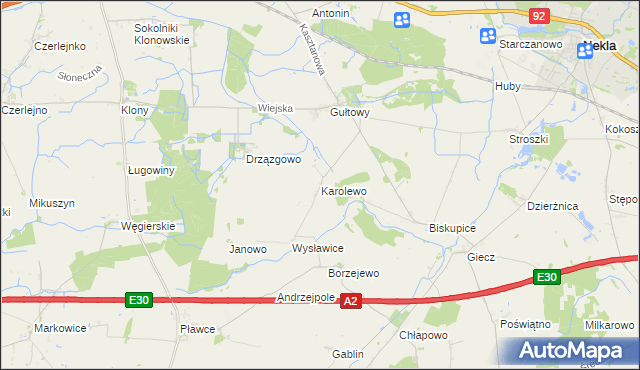 mapa Karolewo gmina Dominowo, Karolewo gmina Dominowo na mapie Targeo