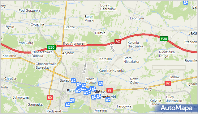 mapa Karolina gmina Mińsk Mazowiecki, Karolina gmina Mińsk Mazowiecki na mapie Targeo