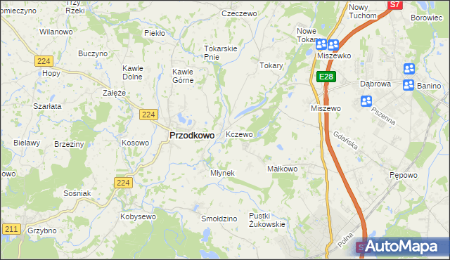 mapa Kczewo gmina Przodkowo, Kczewo gmina Przodkowo na mapie Targeo