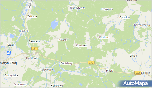 mapa Kołaczek gmina Połczyn-Zdrój, Kołaczek gmina Połczyn-Zdrój na mapie Targeo