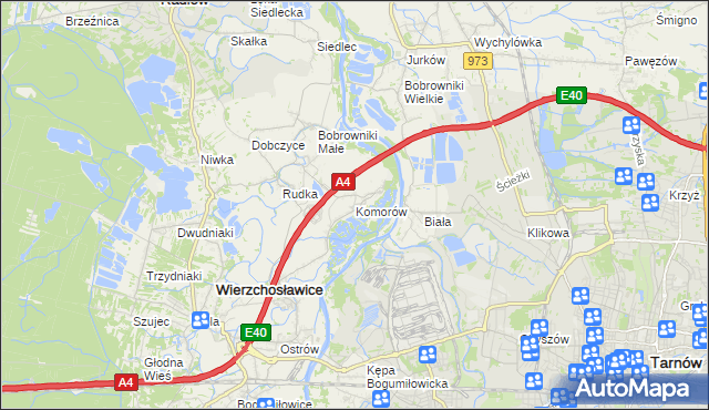 mapa Komorów gmina Wierzchosławice, Komorów gmina Wierzchosławice na mapie Targeo