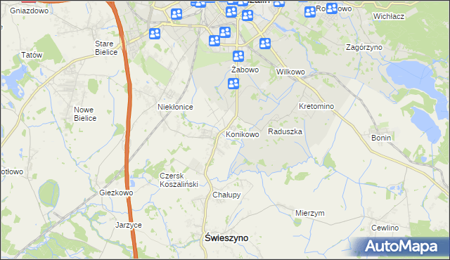 mapa Konikowo gmina Świeszyno, Konikowo gmina Świeszyno na mapie Targeo