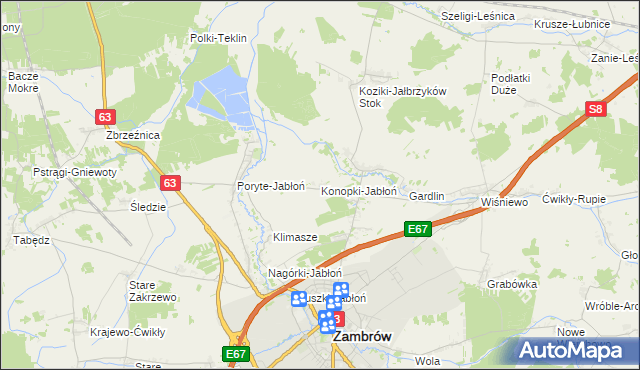 mapa Konopki-Jabłoń, Konopki-Jabłoń na mapie Targeo
