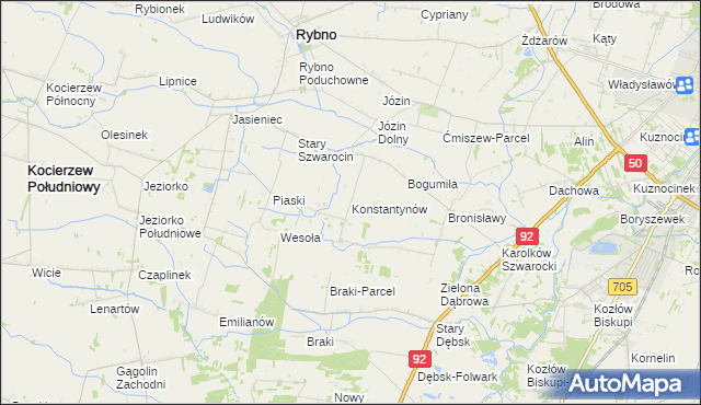 mapa Konstantynów gmina Rybno, Konstantynów gmina Rybno na mapie Targeo