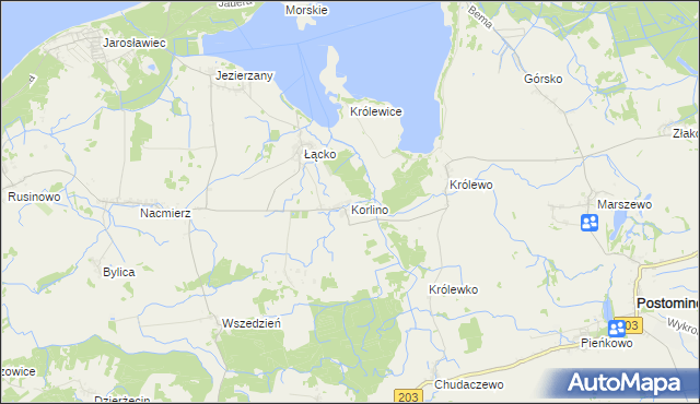 mapa Korlino, Korlino na mapie Targeo