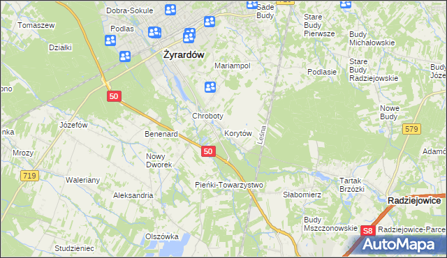 mapa Korytów gmina Radziejowice, Korytów gmina Radziejowice na mapie Targeo